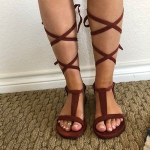 Free People maroon strappy gladiator sandals